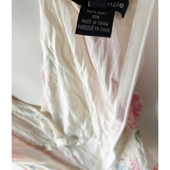 Kenzie White Pink Floral Silk V-Neck Sleeveless Dress 2 - Picture 9 of 10